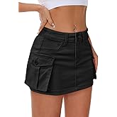 Mancreda Women Denim Cargo Skirt Mini Low Waist Button Bodycon Y2K Flap Pockets Skirts