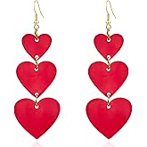 QUSIJIA Acrylic Love Heart Dangle Earrings for Women Unique Lightweight Geometric Resin Three Pink Heart Drop Earrings Gifts