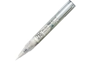 Kuretake Zig Ultra Fine Brush Pen Whte, Professional-quarity, for lettering, calligraphy, illustration, art, sketch, Made in Japan