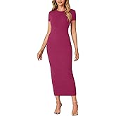 Umenlele Women’s Casual Short Sleeve Ribbed Knit Bodycon Fitted Pencil Long Maxi Dress