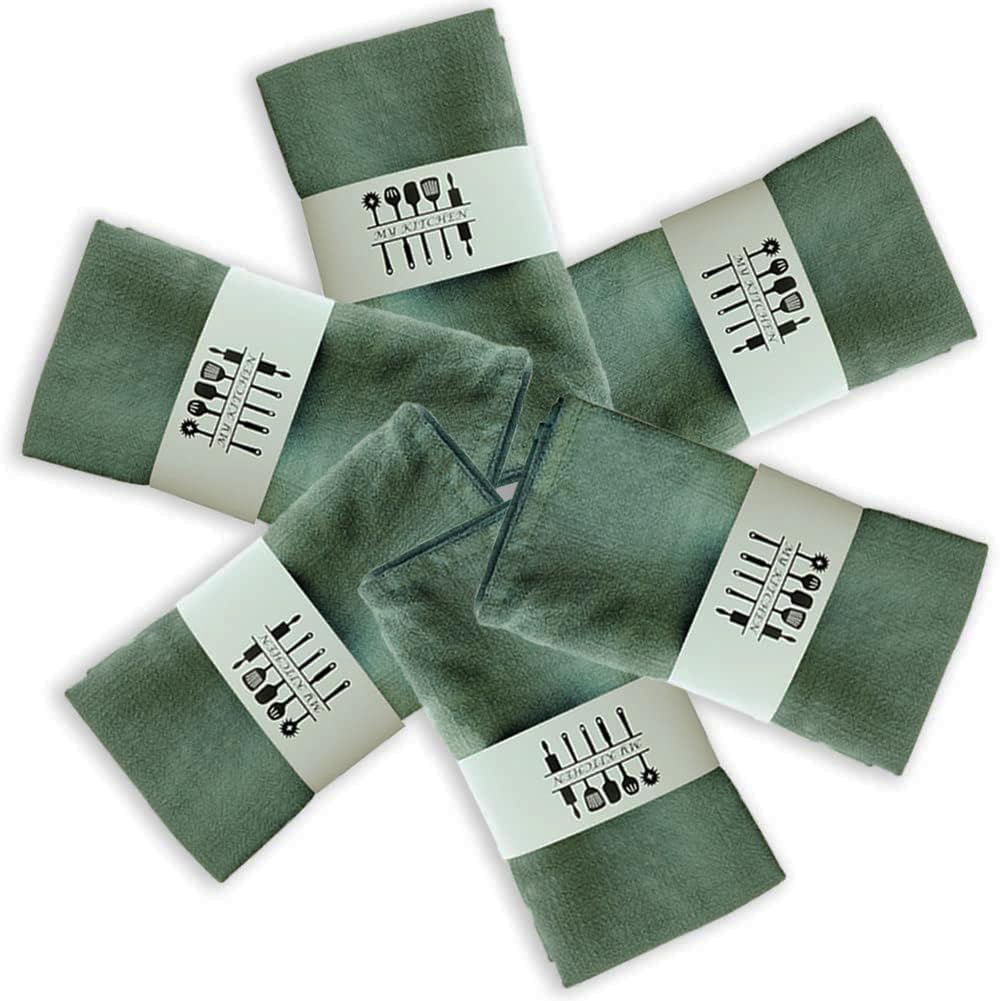 Gohytal Fabric Napkins, Linen Napkins, Set of 6, Sustainable Linen Napkins, Fabric, High-Quality Washable Napkins, Table Decoration, for Party, Kitchen, Tables, Dinner, Cafe, Restaurant (Dark Green)
