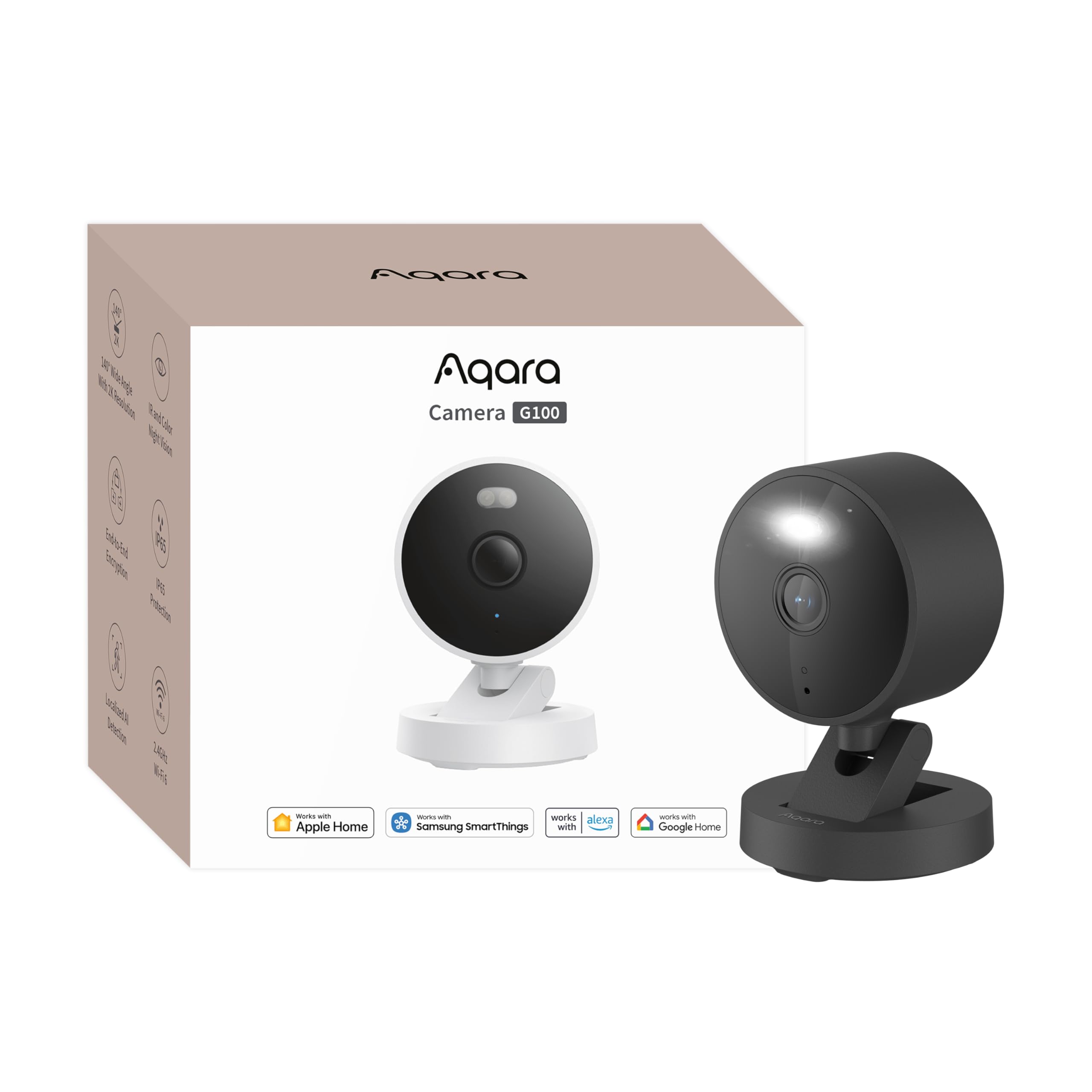 Photo 1 of Aqara G100, 2K Indoor/Outdoor Security Camera, HomeKit Secure Video, 2-Way Audio, Spotlight Color/IR Night Vision, AI Detection, 140° FOV, Wi-Fi 6, Supports HomeKit, Alexa, Google and IFTTT, Black
