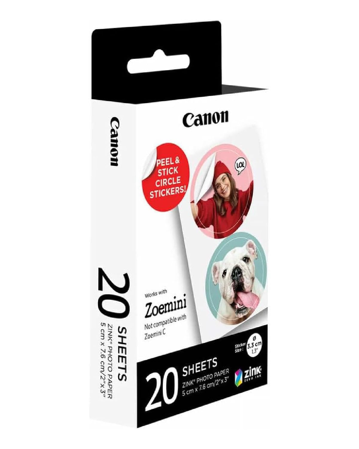 Canon Zink™ Photo Paper - Pre-Cut Circle Photo Stickers (20 x Sheets) - Print Phone Photos for Personalised Stickers