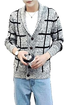 Amazon アスペルシオ チェック 柄 ニット カーディガン スタンド