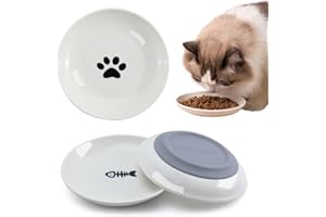 COSOWO 3 Pack Cat Food Bowl, Healthy Ceramic Cat Bowls for Indoor Kitten, Non-Slip Silicone Bottom Shallow Wide Kitten Plates Cat Dishes Set, Whisker Fatigue Cat Bowl