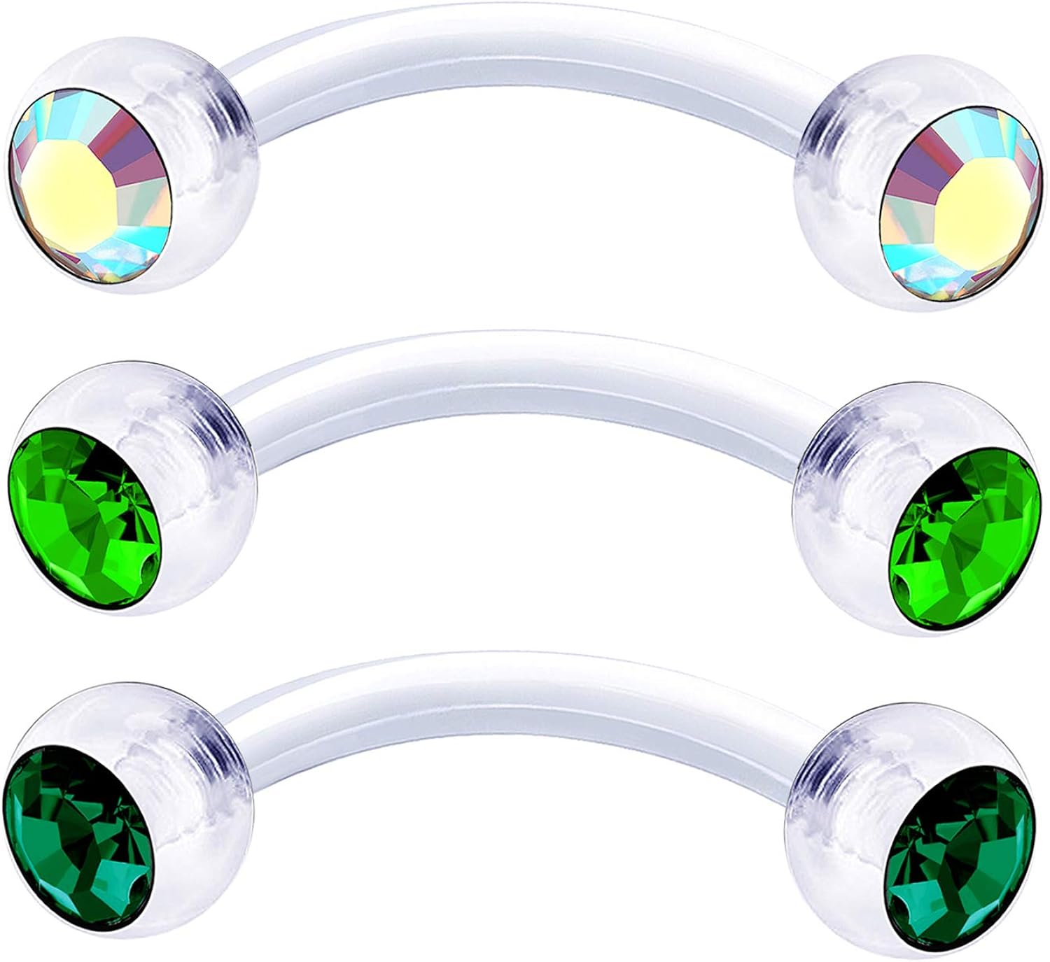 3Pcs Bioflex 16g 5/16 8mm Curved Barbell Piercing Jewelry Cartilage