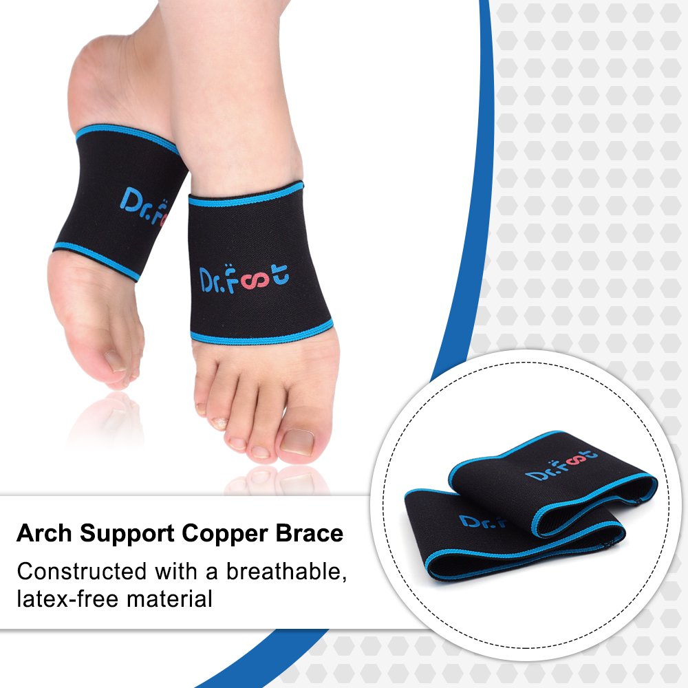 Dr. Foot’s Compression Copper Arch Support Socks, Plantar Fasciitis Braces / Sleeves Relief Pressure for Flat Feet, High Arches and Foot Pain (Large)
