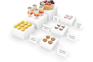 ToBeAce 6 Pcs Buffet Risers, Food Risers for Buffet Table, Food Display Stand for Party Catering Dessert Jewelry Collectibles Figures Show, White Acrylic Cube Boxes Nesting Risers with Hollow Bottoms