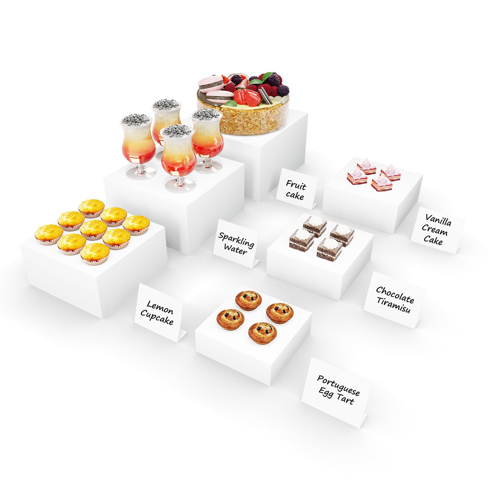 Photo 1 of ToBeAce 6 Pcs Buffet Risers, Food Risers for Buffet Table, Food Display Stand for Party Catering Dessert Jewelry Collectibles Figures Show, White Acrylic Cube Boxes Nesting Risers with Hollow Bottoms