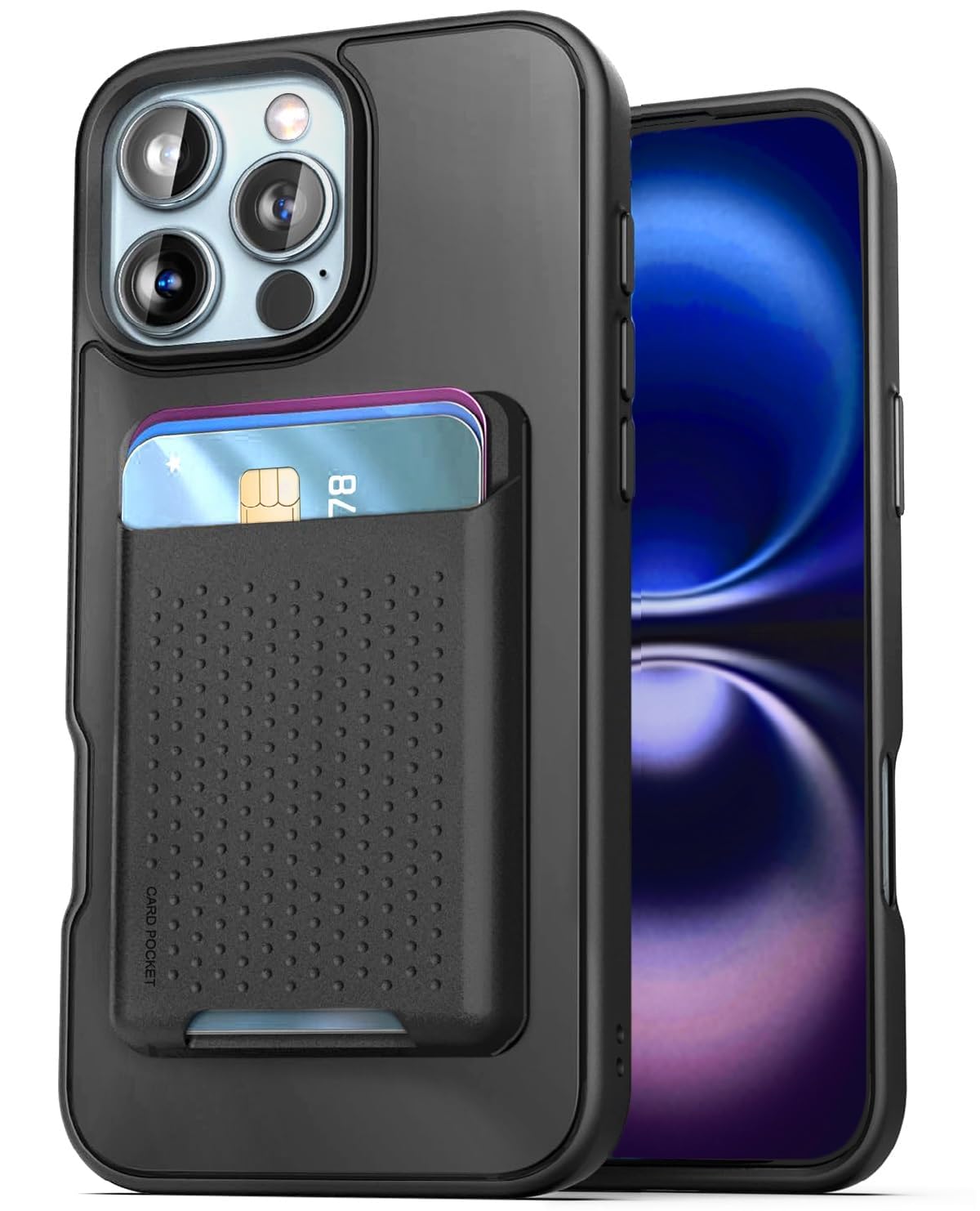 ENCASED SlimShield for iPhone 16 Pro Max Case with Card Holder, (Compatible with MagSafe) Detachable Magnetic Wallet and Phone Cover - for Men (Black)