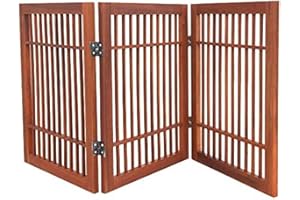 Pet Dog Gate Strong and Durable Freestanding Folding Acacia Hardwood Portable Wooden Fence Indoors or Outdoors by Urnporium (Brown Pet Gate, 3 Panel 24" Tall)