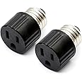 TWDRTDD E26/ E27 Light Bulb Outlet Socket Adapter,E26 Light Socket to 2 & 3 Prong Plug Adapter, Light Socket Adapter to Plug Adapter 3 Prong for Porch Patio Garage (2, Black,3 Prong)