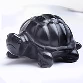 Ytbeoxk Turtle Figurine, Obsidian 1.8" Hand Carved Crystal Statue | Obsidian turtle. 1.8". Shields negativity, grounding, strength. Desk, meditation, spiritual gift.