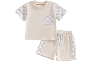 Karwuiio Toddler Baby Boy Summer Outfit Short Sleeve T-Shirt Tops Elastic Waist Shorts Set Baby Boys Clothes