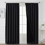 BellaHills 100% Blackout Curtains 2 Panels 90x90 Pencil Pleat Black Liner