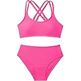 Milumia Girl's 2 Piece Swimsuits Criss Cross Spaghetti Strap Bikini Sets Beachwear Bathing Suit