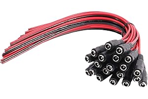 (Real 18AWG 43x2pcs Wires) 20pcs Female DC Power Pigtail Cable, 12V 5A DC Connectors for CCTV Security Camera and Lighting Power Adapter by MILAPEAK (2.1mm x 5.5mm, Ultra Thick)