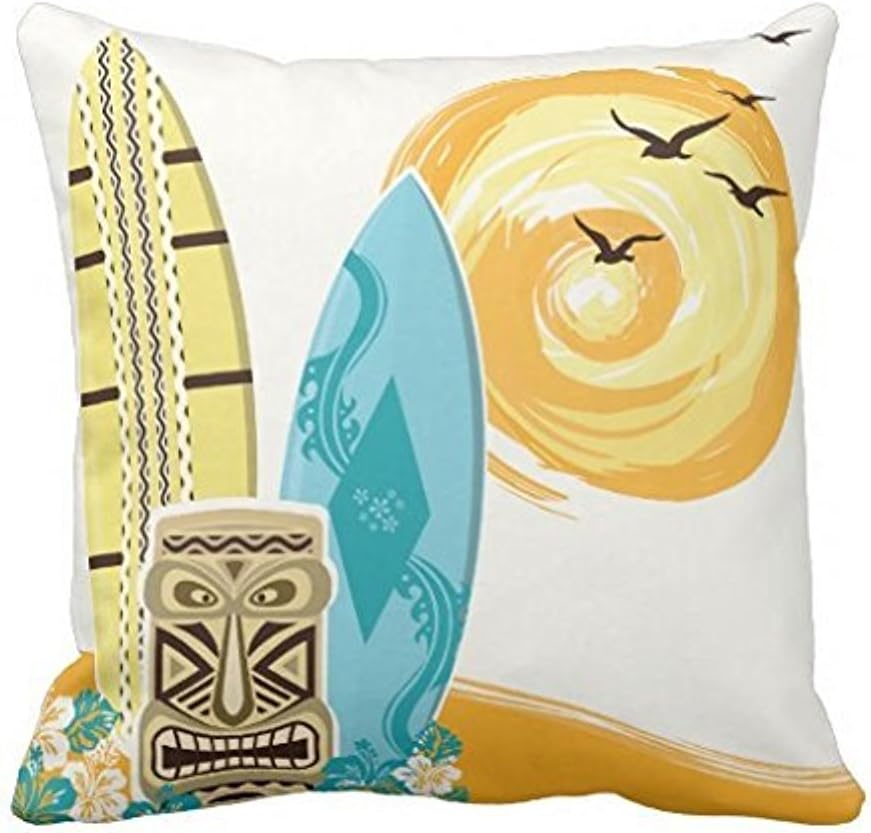 WENSING Tropical Tiki Surfboard Decorative Throw 18x18Inch pillow Case