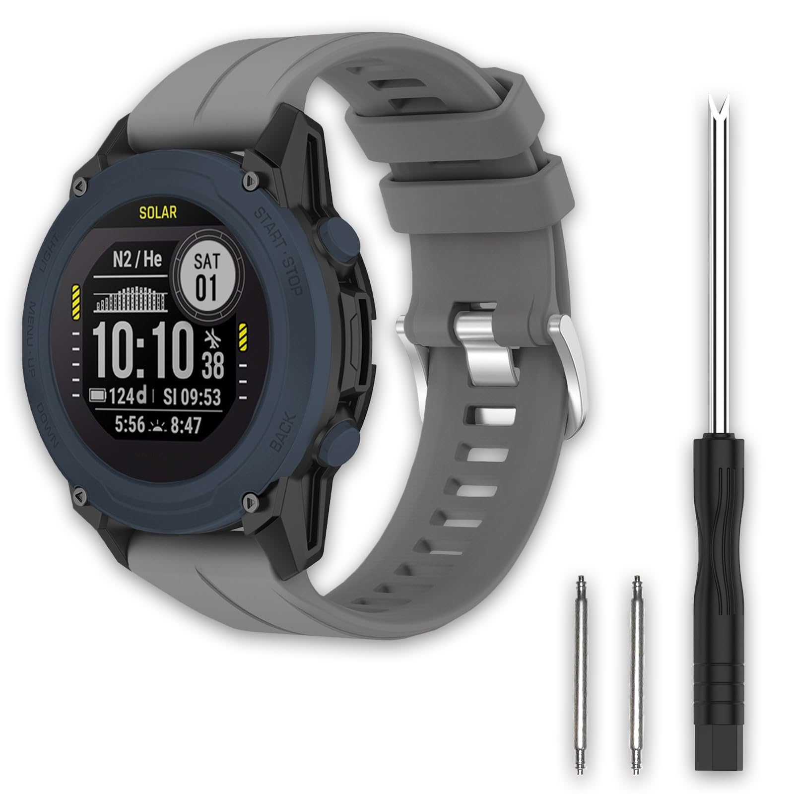 TopPerfekt Sport straps Compatible with Garmin Descent G1 Solar Watch strap, Soft Silicone Adjustable Watch Strap Replacement for Garmin Descent G1 Solar/Descent G1-Gray