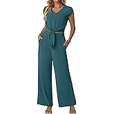 Lepunuo Women Summer 2 Piece Outfits Cap Sleeve V Neck Belted Crop Tops Casual Wide Leg Pants Matching Sets Travel Outfits