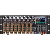 Yamnweo RX-8D 550W+550W Powered Audio Mixer, 19-inch Rack Mount 8 Channel DJ Console, Amplifier, Reverb, Bluetooth, USB, 48V Phantom Power, For Stage, Conference &amp; Studio Users
