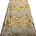 pqdaysun African Lace Fabric 5 Yards 2019 Nigerian Wedding Lace Wax Fabric Rhinestones Beading French Lace F50624 (Gold)