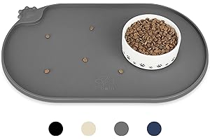 KPWACD Silicone Pet Placemat for Dogs and Cats, Non-Slip Waterproof Pet Feeding Bowl Mat Prevent Food and Water Overflow, High-Lips Puppy Dish Tray Mats Suitable for Large Medium Small Pets, Grey