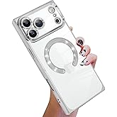 KANGHAR Case Compatible with iPhone 17 Pro Case Magnetic Clear with Camera Lens Protector[Compatible with MagSafe] Luxury Cute Plating Design Full-Body Shockproof Rectangle Protection Cover Sliver