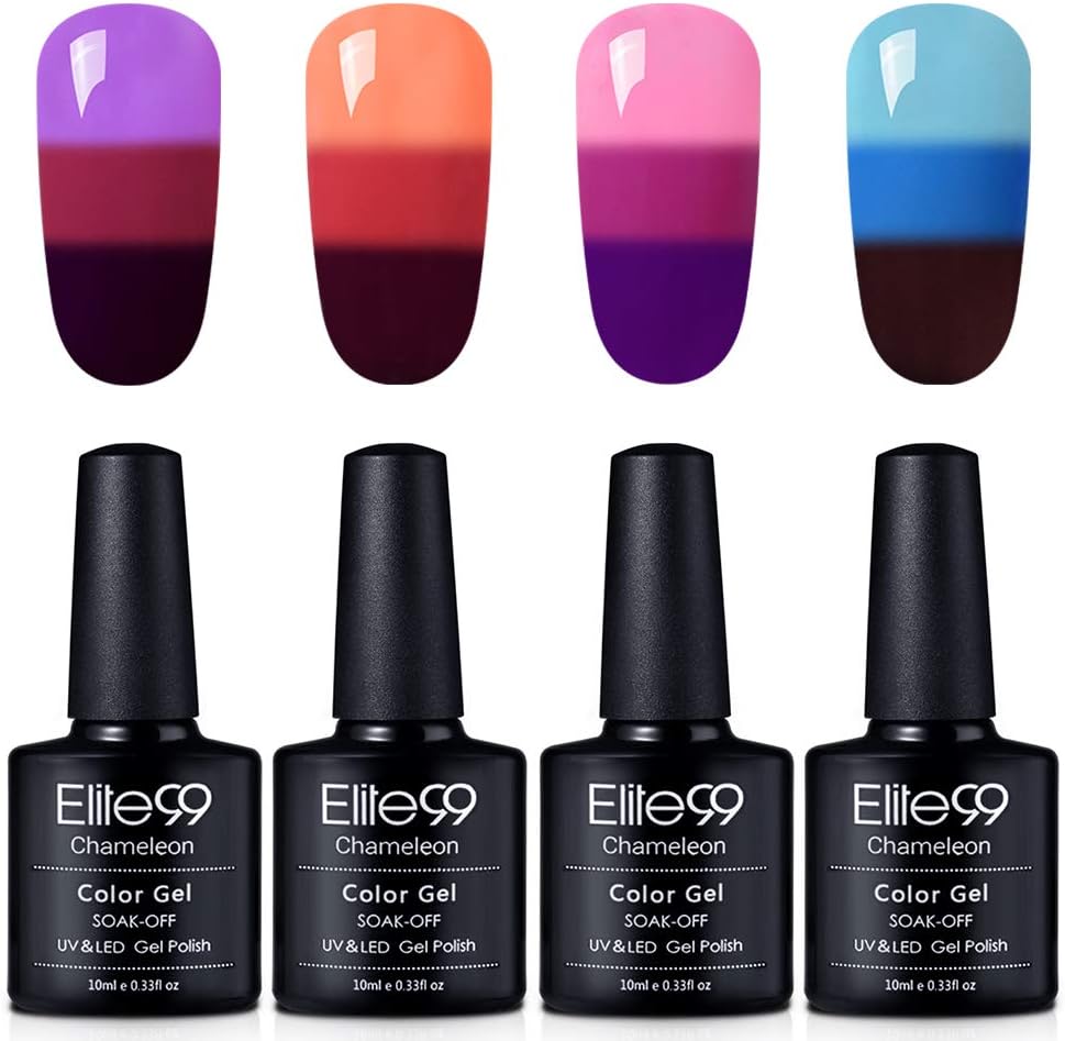 Elite99 Soak Off UV LED Temperature Color Changing Gel Nail Polish Set 10ML Manicure Nail Art Decoration 4pcs (009)