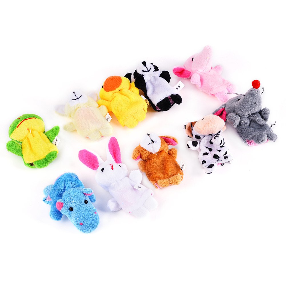 ThinkMax 16 Pack Soft Plush Finger Puppets Set - MANSA 10 Animals + 6 People Family Members Velvet Cute Toys for Children, Story Time, Shows, Playtime, Schools