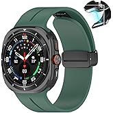 Compatible with Samsung Galaxy Watch 7 Band Ultra 47mm, Silicone Soft Sport Quick Release Magnetic Breathable Affinity Skin Strap for Men Women (Galaxy Ultra 47mm, Dark Green)