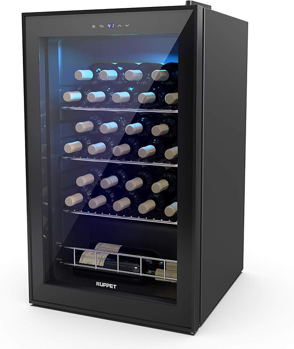 KUPPET 35 Bottles Compressor Freestanding Wine Cooler/Chiller-Red/White Wine, Beer and Champagne Wine Cellar-Digital Temperature Display-Double-layer Glass Door-Quiet Operation
