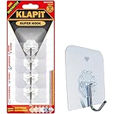 KLAPiT Super Hook - Heavy-Duty Adhesive Wall Hooks, Holds Up to 11 lbs, Waterproof, No Damage, Easy Install on Tile, Wood, St