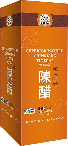 52USA CHINESE BLACK VINEGAR 16.9 FL OZ (500ML), 3 YEARS MATURE AGED BLACK RICE VINEGAR, CHINKIANG VINEGAR, ZHENJIANG VINEGAR. NON-GMO PROJECT VERIFIED VINEGAR