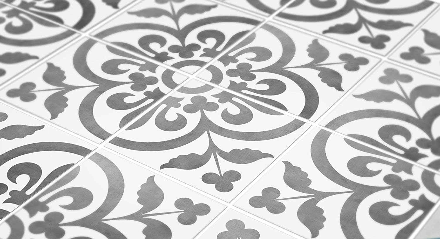 Tiles Stickers Decals - Pack of 10 tiles - 10 individual tiles - Tiles Decals (FLOOR - 8 x 8 inches - 20.3 x 20.3 cm, Portuguese Encaustic Tile Decal)
