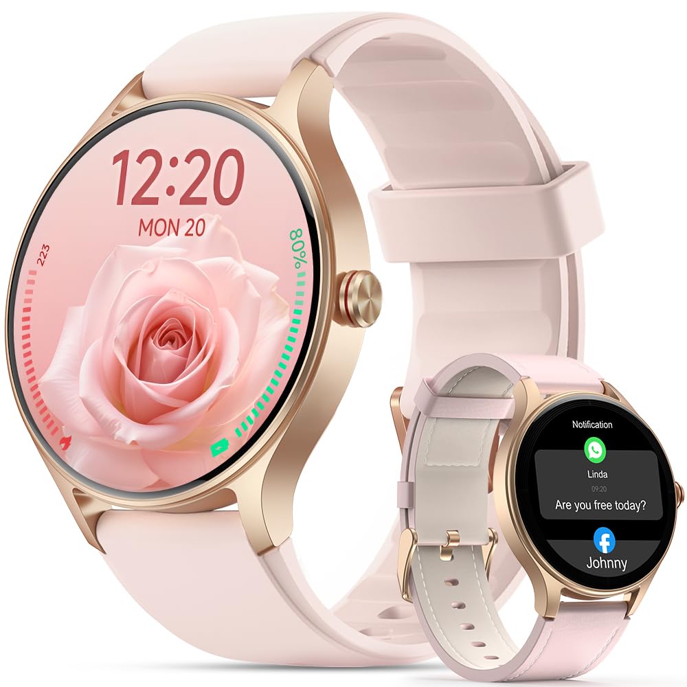 Photo 1 of Woneligo Smart Watch for Women,1.57inch AMOLED Touchscreen Fitness Watch for iPhone & Android,Heart Rate/Sp02/Sleep Monitor,110+ Sport Modes IP68 Waterproof Bluetooth Calls,2 Bands (Pink, 1.57)