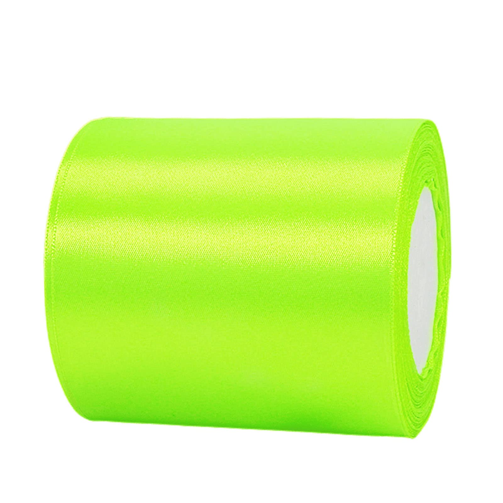 100mm Wide Thick Fluorescent Green Ribbon for Gift Wrapping,22m 4Inch Large Fabric Satin Ribbon Green Bow for Gift Wrapping,Ribbons for Crafting,Hair,Wedding Car,Presents,Cake,Christmas Decorations