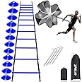 OFYDNR Speed Agility Ladder Training Set - 12 Rung 20Ft Agility Ladder, 12 Disc Cones, 4 Steel Stakes, Resistance Parachute with Carry Bag for Soccer Basketball Football Boxing Footwork Sports