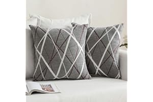 MIULEE Pack of 2 Decorative Throw Pillow Covers Woven Textured Chenille Cozy Modern Concise Soft Grey Style Two Square Cushio