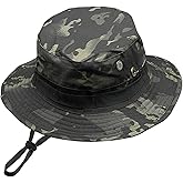 Camo Boonie Hat for Men Women, Military Tactical Wide Brim Bucket Hats, UPF50+ Jungle Sun Hats for Fishing Hunting Safari