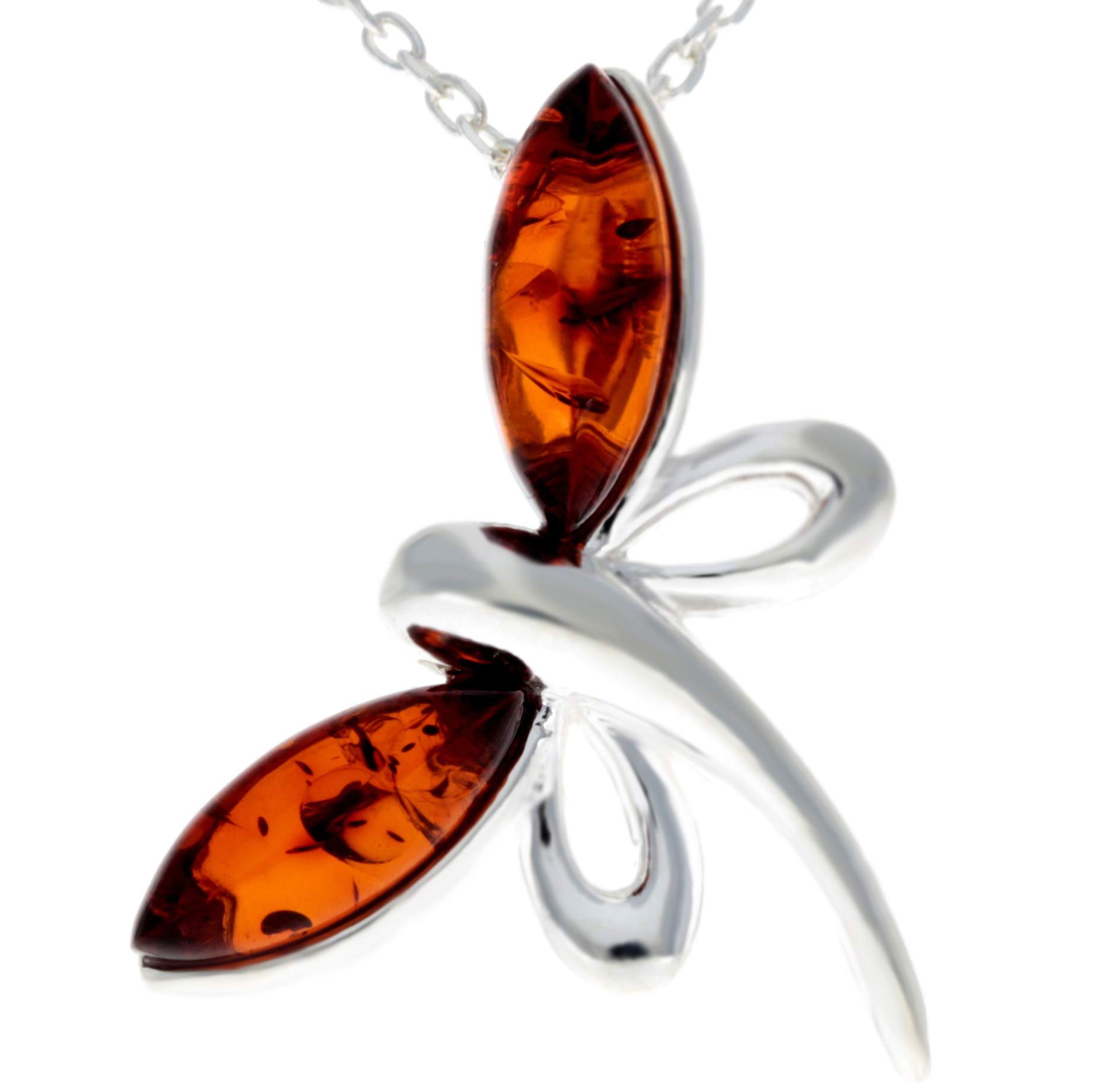 Genuine Cognac Baltic Amber & Sterling Silver Butterfly Pendant without Chain - GL362C