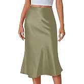 LYANER Women's Satin Silky Midi Skirt | Elastic High Waist Zipper A Line Business Casual Skirts