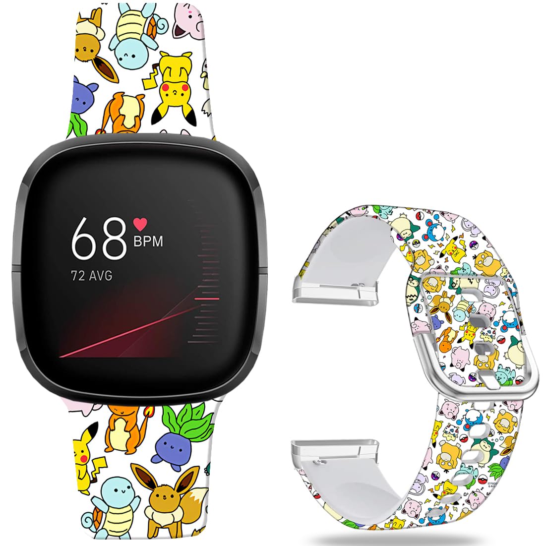Leotop Pikacu Sea Turtle Anime Bands Compatible with Fitbit Sense/Sense 2/Versa 3/Versa 4 Band Fancy Soft Sport Silicone Cartoon Holiday Strap Men Women.