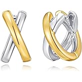 HolidayQbee Gold Hoop Earrings For Women Trendy Mixed Metal Earrings Two Tone Earring Gold And Silver Earring Fashion Knot Jewelry Gift