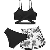 Adarl Girl's 3 Piece Bikini Set Cross Strap Swimsuits for Girls Bathing Suit with Shorts Teen Swimwear Swimming Suit