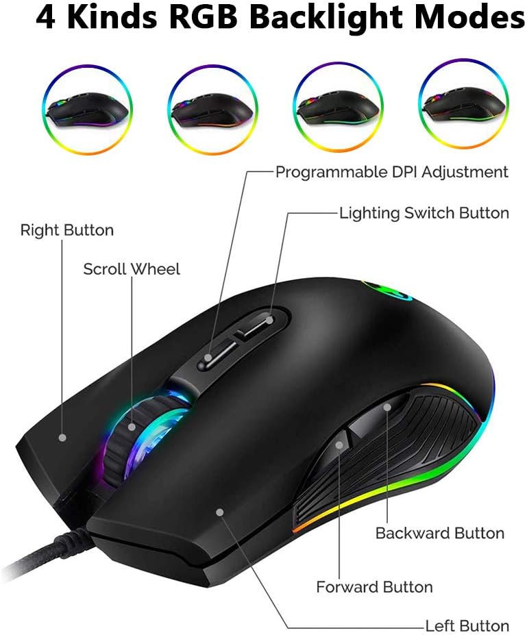 IULONEE Mouse Type C, Wired USB C Mice RGB Gaming Mouse Type-C Ergonomic Mouse up to 3200 DPI Compatible with M@c, Matebook - Image 5