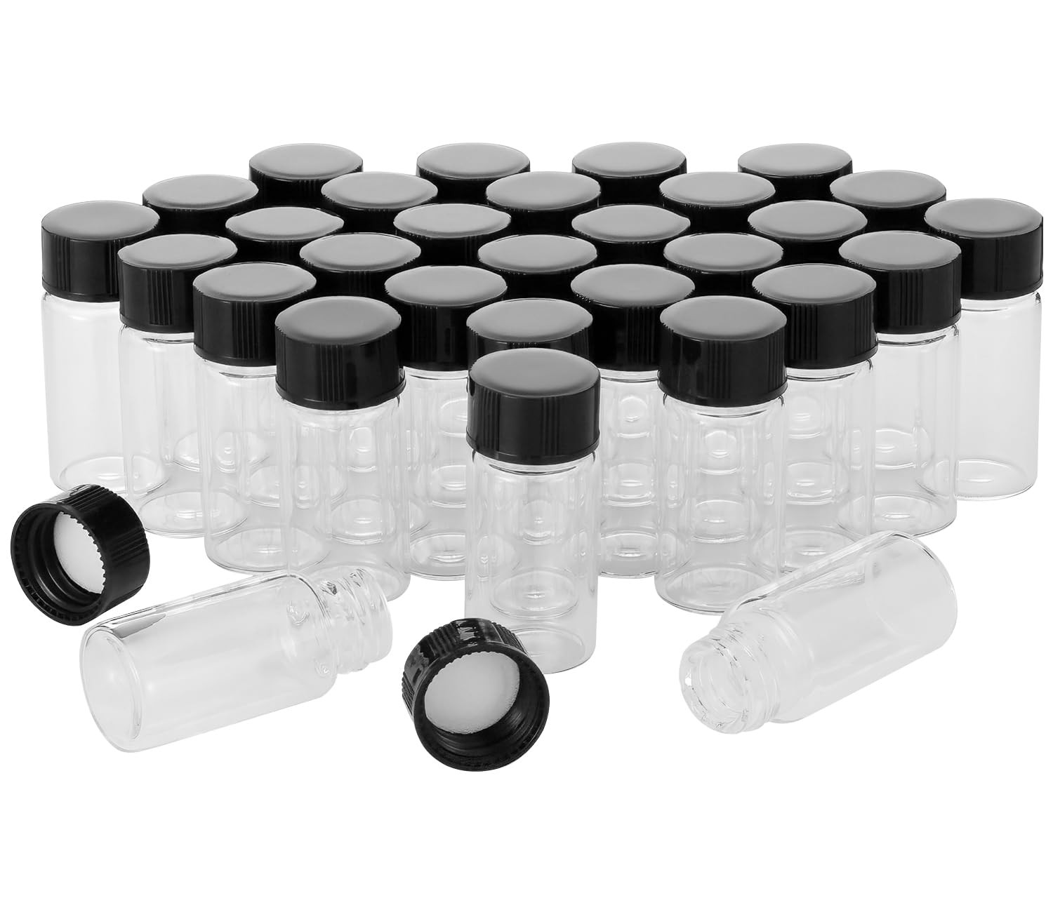 Rowiz 50PCS 5ml (0.18 Oz) Clear Glass Vials Liquid Sampling Sample Bottle Small Glass Bottle with Black Screwcap