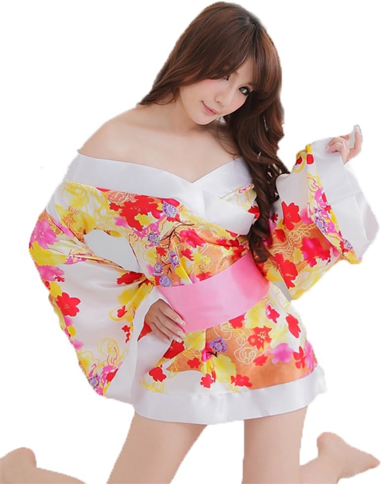 Weartime Women's Sexy Japanese Kimono Style Lingerie (White)