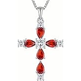 YL Cross Necklace for Women 925 Sterling Silver Halo Gemstone Pendant Birthstone Religious Jewelry for Mom