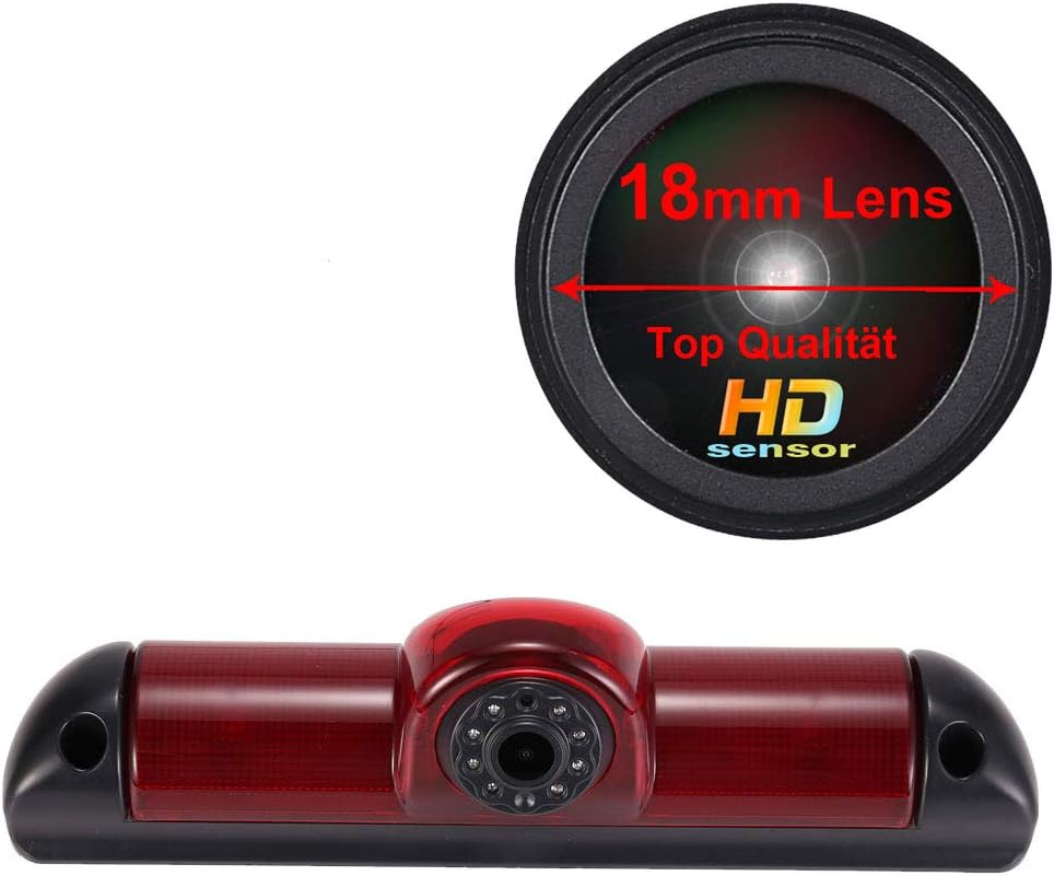 HD IP68 1280Pixels Transporter Brake Light Roof Rear View Reversing Backup Camera with Angle Adjustable Compatible with Fiat Ducato X250/Peugeot Boxter/Citroen Jumper (Reversing Camera)